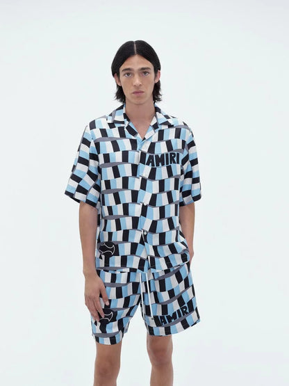 AMIRI || Snake Checker Silk Bowling Shirt & Short - FASHION MYST 