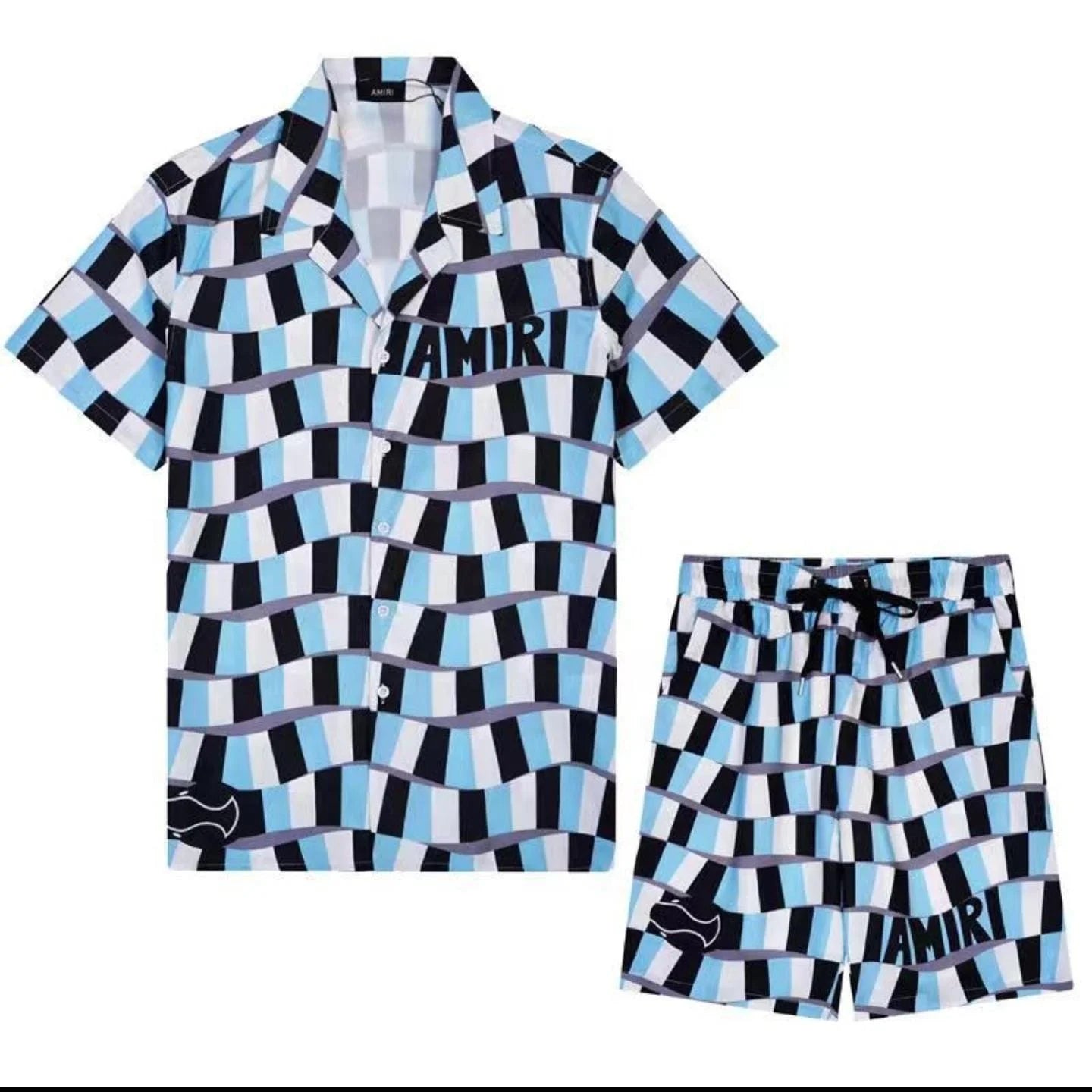 AMIRI || Snake Checker Silk Bowling Shirt & Short - FASHION MYST 