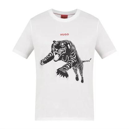 HUGO BOSS || Men White Tiger Pounce Print T-Shirt - FASHION MYST 