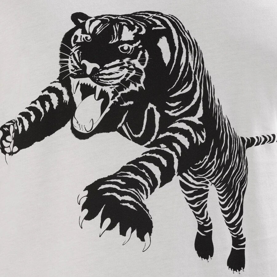 HUGO BOSS || Men White Tiger Pounce Print T-Shirt - FASHION MYST 