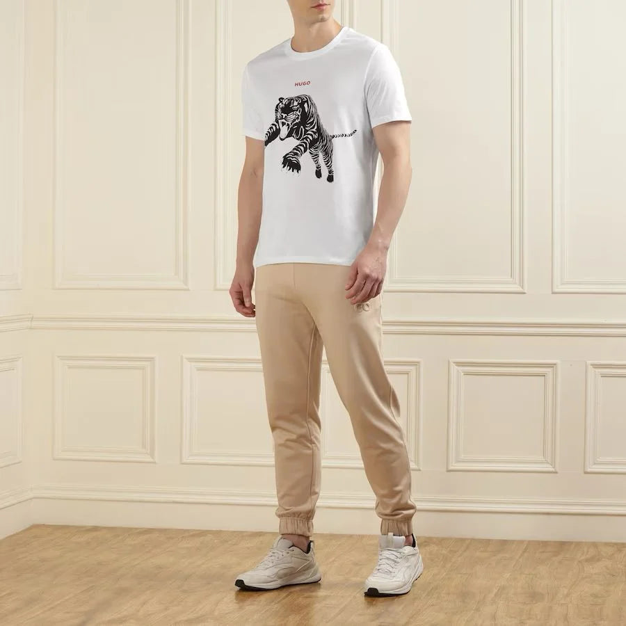 HUGO BOSS || Men White Tiger Pounce Print T-Shirt - FASHION MYST 