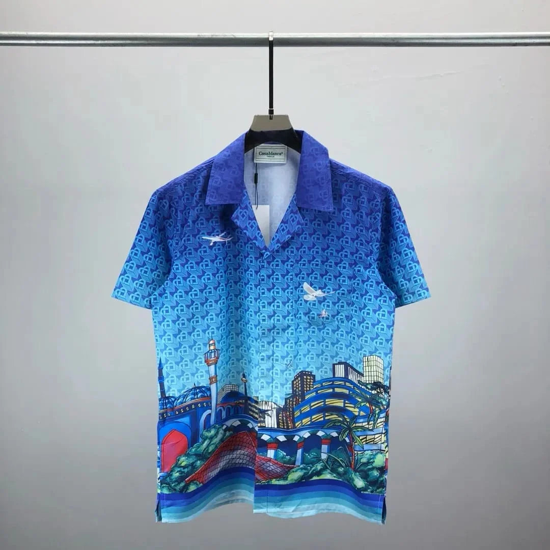 CASABLANCA || Men's Graphic Silk Cuban-Collar Sport Shirt - FASHION MYST 