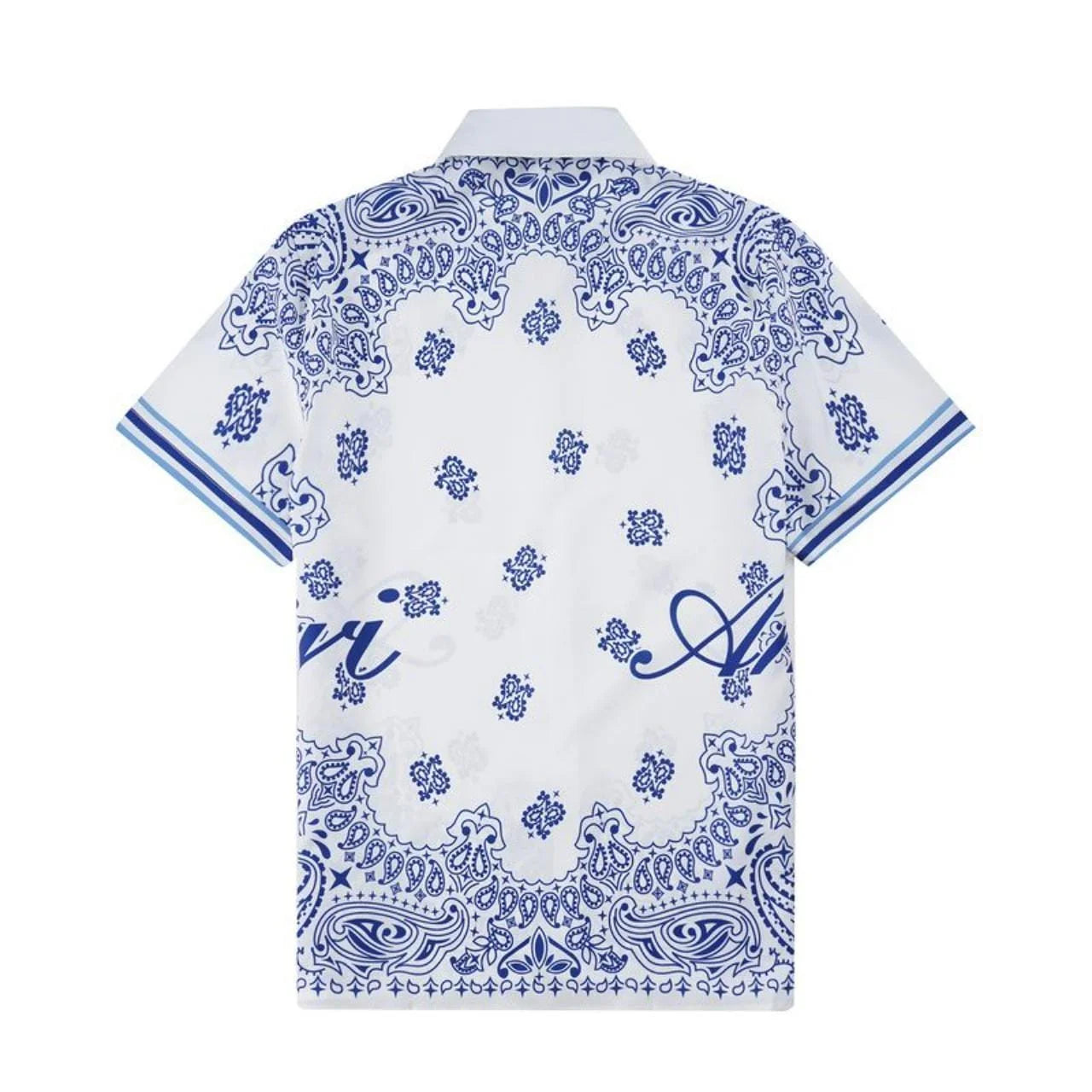 AMIRI || Bandana Cotton Piqué Short Sleeve Button-Up Polo In White - FASHION MYST 