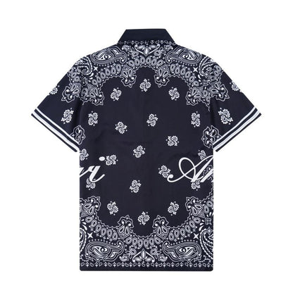 AMIRI || COTTON BANDANA SS POLO BLACK SHIRT - FASHION MYST 