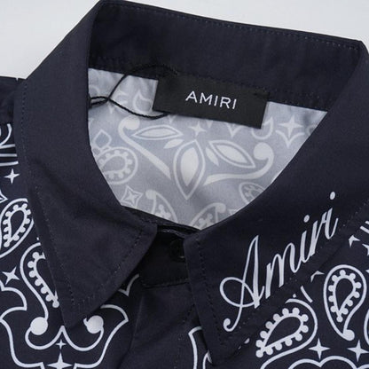 AMIRI || COTTON BANDANA SS POLO BLACK SHIRT - FASHION MYST 