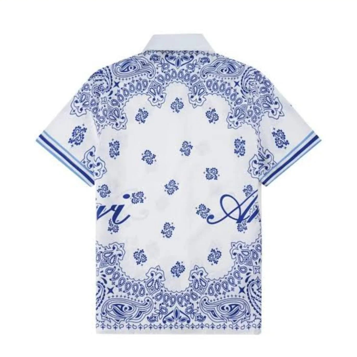 AMIRI || Bandana Cotton Piqué Short Sleeve Button-Up Polo In White - FASHION MYST 