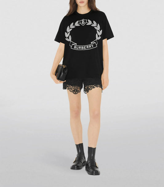 BURBERRY || Oak Leaf Crest Cotton T-shirt In Black-Women - FASHION MYST 