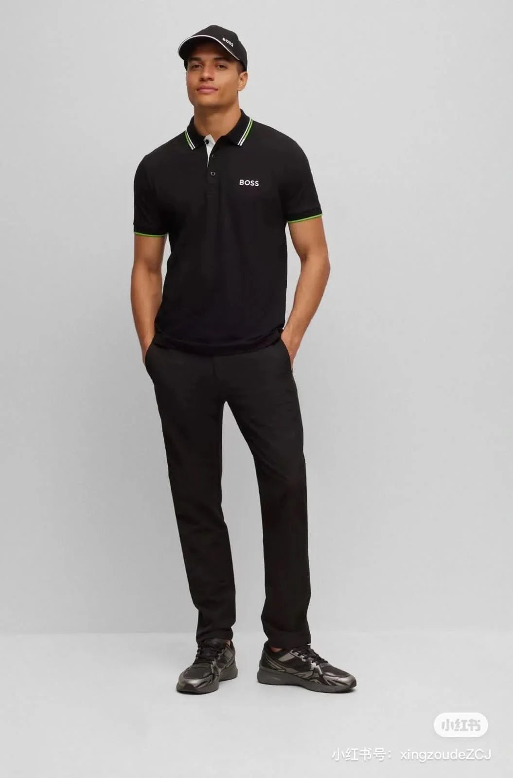 HUGO BOSS || Men's Black Paddy Collar Stripe Polo - FASHION MYST 