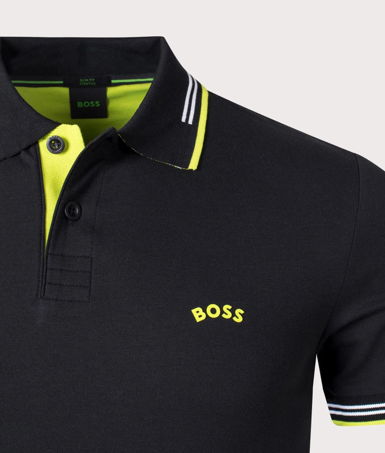 HUGO BOSS || Men's Black Paddy Collar Stripe Polo - FASHION MYST 