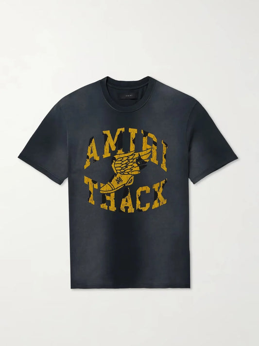 AMIRI || Track Logo-Flocked Cotton-Jersey T-Shirt In Black.