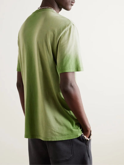 AMIRI || Track Logo-Flocked Cotton-Jersey T-Shirt / Green - FASHION MYST 