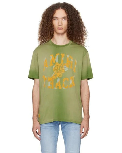 AMIRI || Track Logo-Flocked Cotton-Jersey T-Shirt / Green - FASHION MYST 