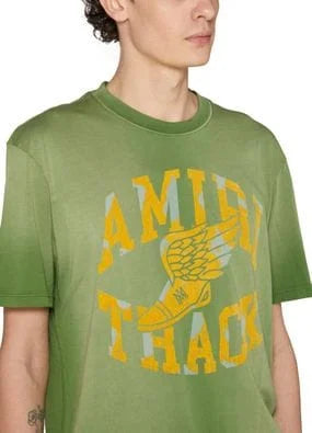 AMIRI || Track Logo-Flocked Cotton-Jersey T-Shirt / Green - FASHION MYST 