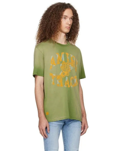 AMIRI || Track Logo-Flocked Cotton-Jersey T-Shirt / Green - FASHION MYST 