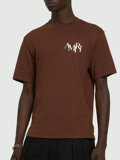 AMIRI || Men's Brown staggered Logo T-shirt - FASHION MYST 