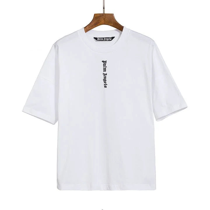 PALM ANGELS || White Logo Print Cotton Oversized Crew Neck T-Shirt - FASHION MYST 