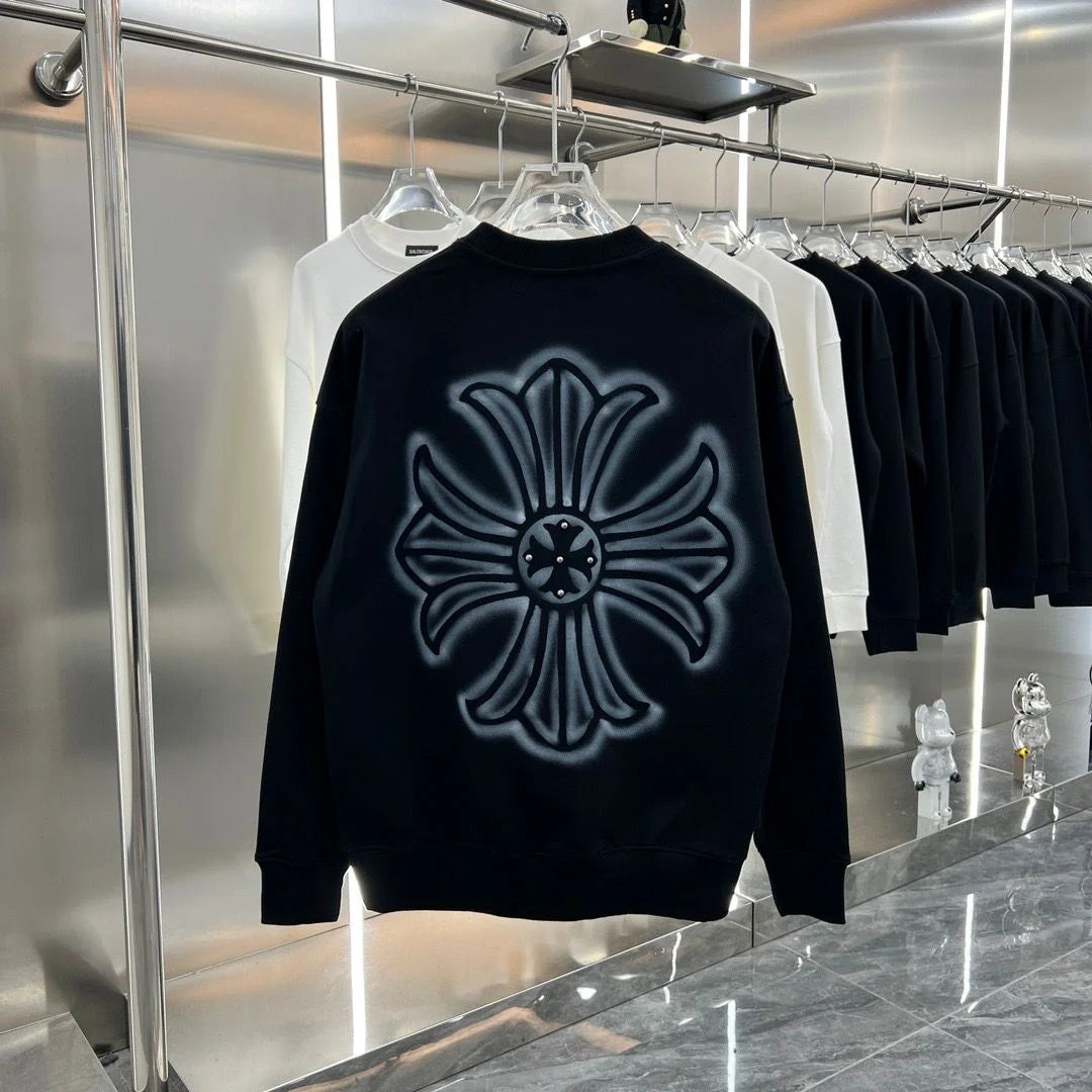 CHROME HEARTS || Black Embellished Crewneck Sweatshirt - FASHION MYST 