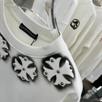 CHROME HEARTS || White Embellished Crewneck Sweatshirt - FASHION MYST 