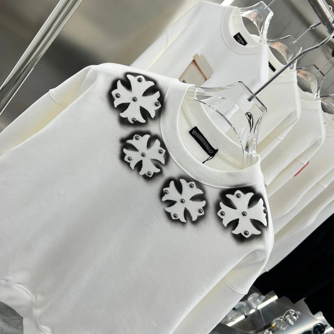 CHROME HEARTS || White Embellished Crewneck Sweatshirt - FASHION MYST 