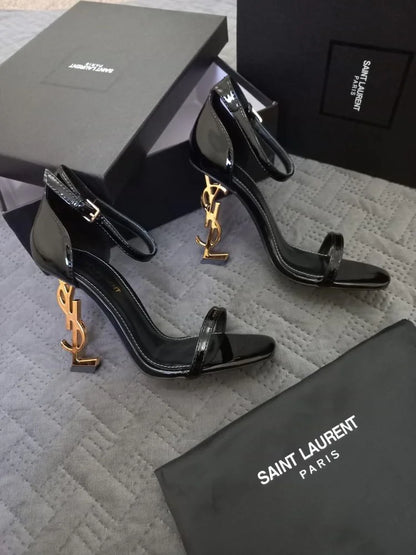 SAINT LAURENT || Opyum 85mm Patent-Leather Sandals - FASHION MYST 