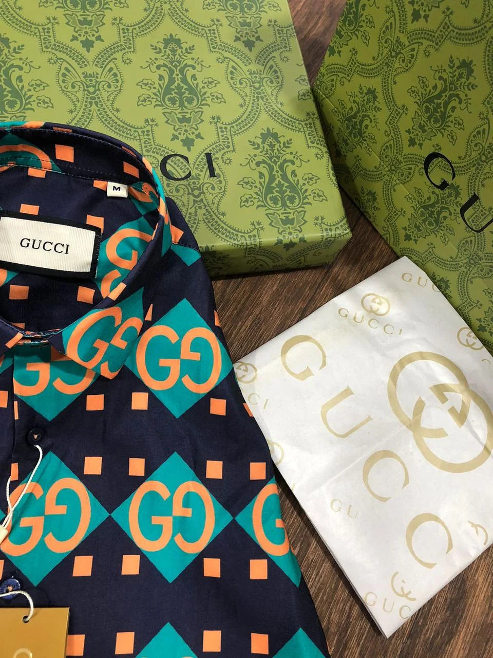 GUCCI || Men's Black gg Geometric Print Silk Bowling Shirt - FASHION MYST 