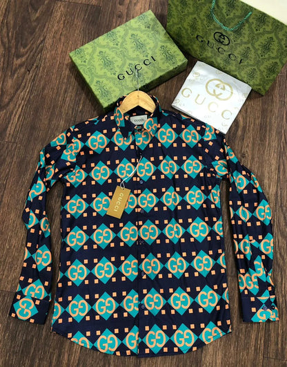 GUCCI || Men's Black gg Geometric Print Silk Bowling Shirt - FASHION MYST 