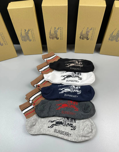 BURBERRY || Striped Cotton-Blend Socks (Pack Of Five Pairs) - FASHION MYST 