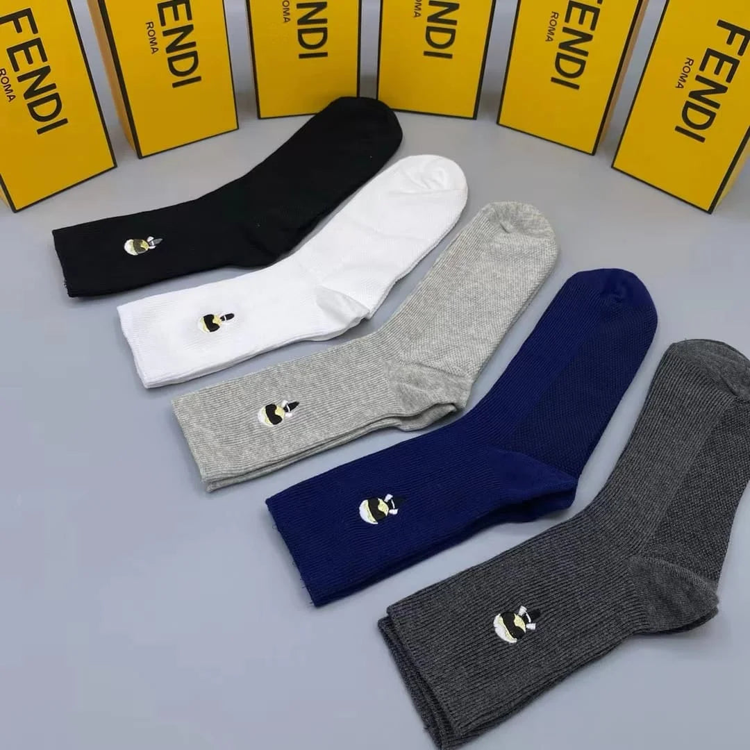 FENDI || Invisible Men Logo Socks (Pack Of Five) - FASHION MYST 