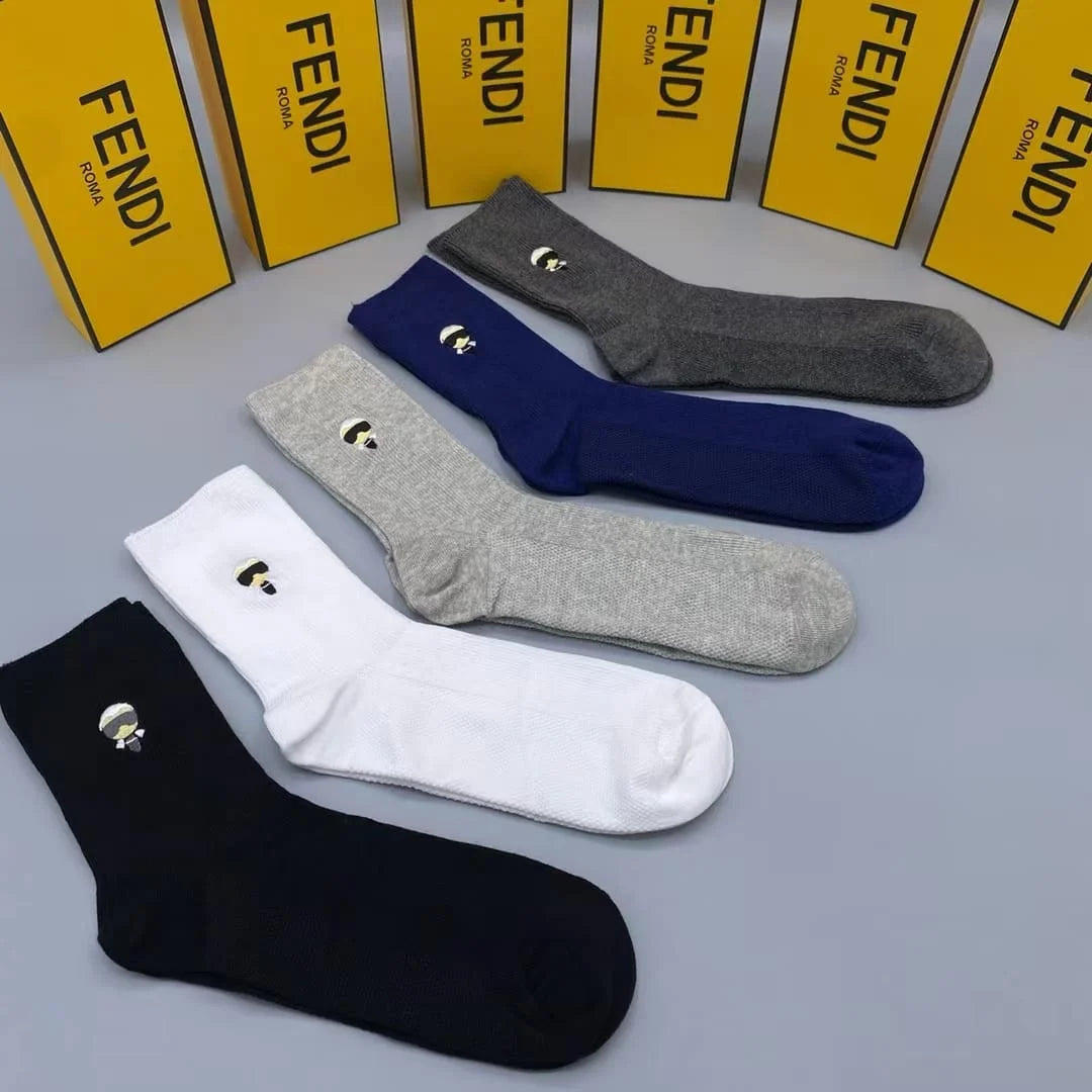 FENDI || Invisible Men Logo Socks (Pack Of Five) - FASHION MYST 