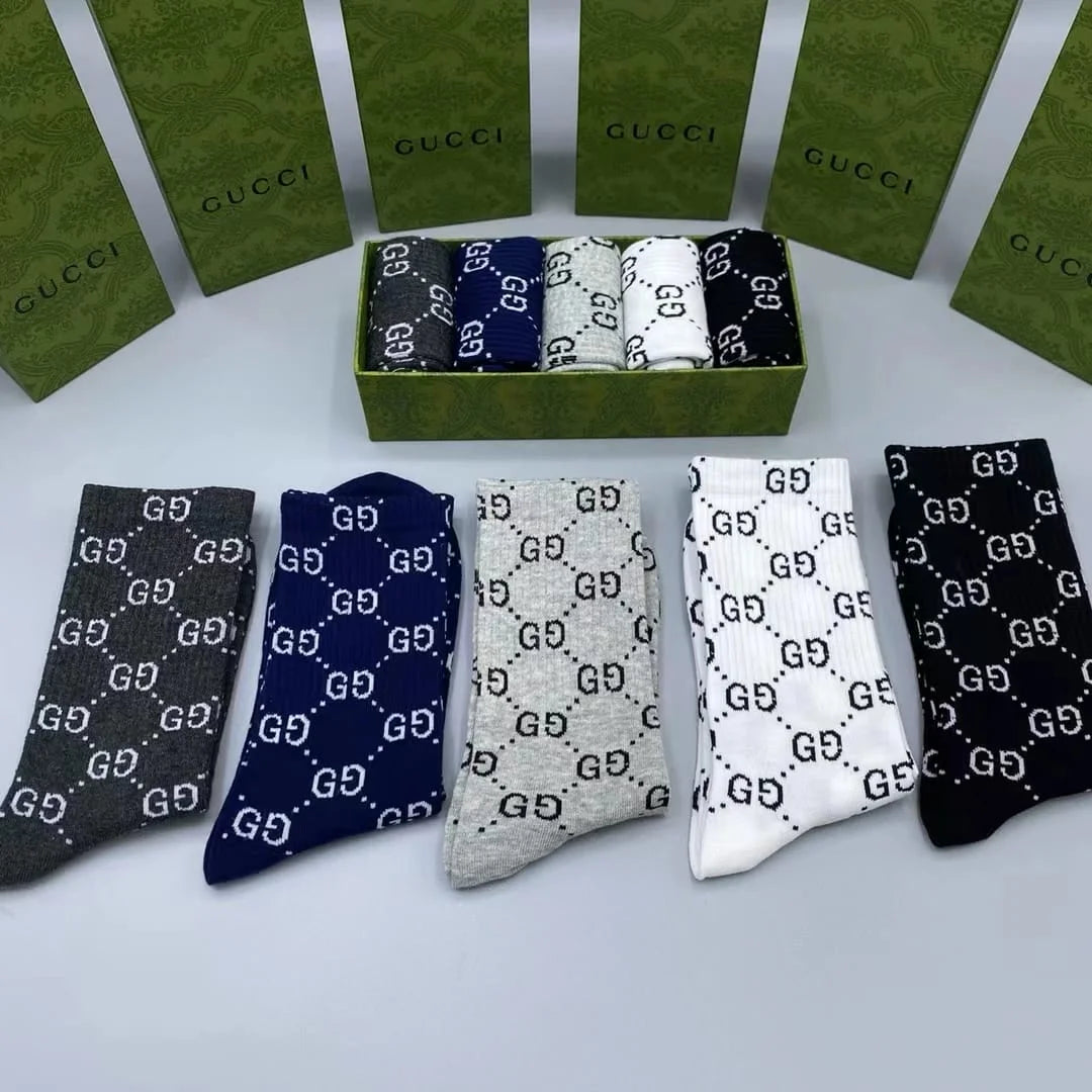 GUCCI || Monogram Pattern Stretch Cotton Socks (Pack Of Five) - FASHION MYST 