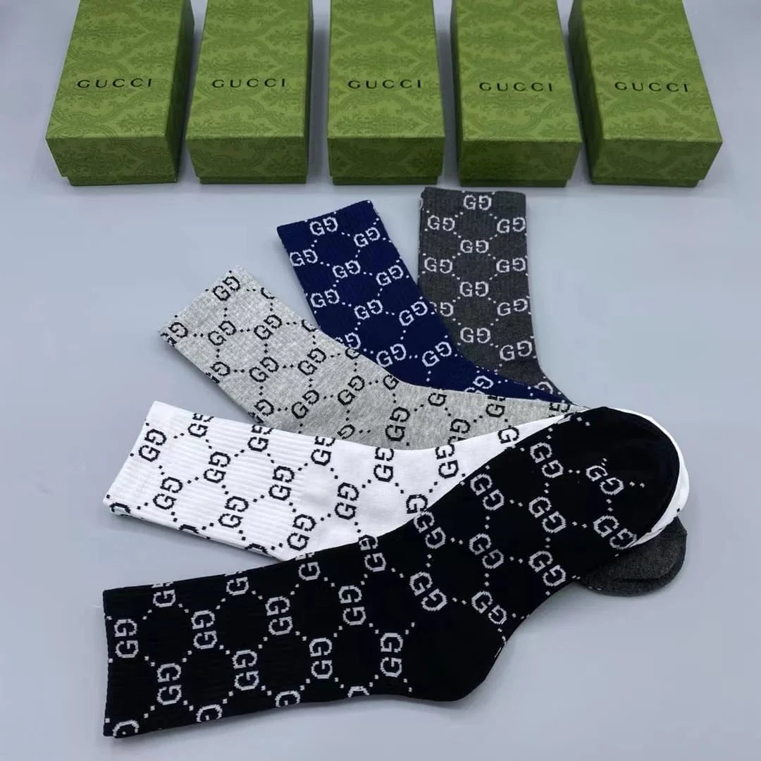 GUCCI || Monogram Pattern Stretch Cotton Socks (Pack Of Five) - FASHION MYST 