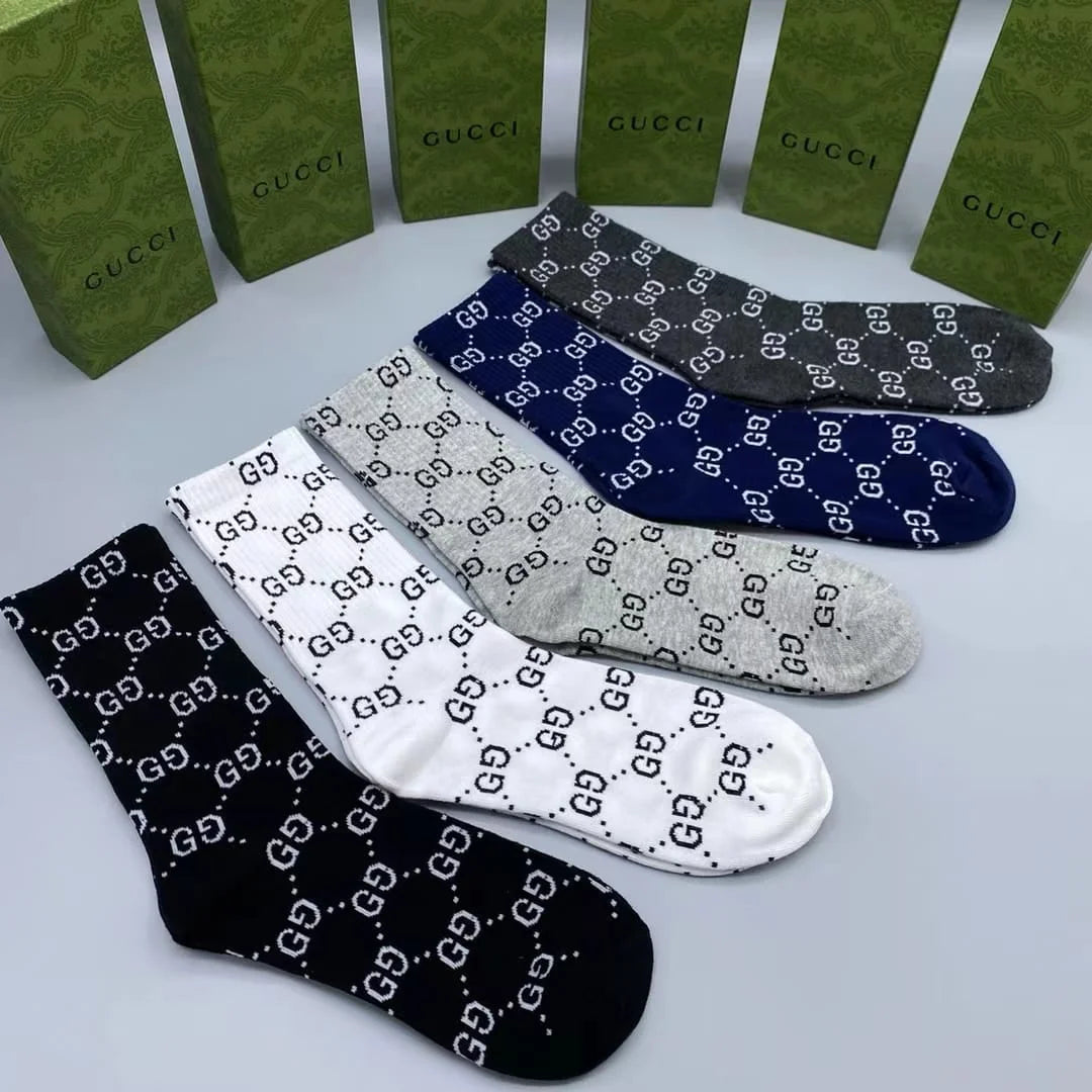 GUCCI || Monogram Pattern Stretch Cotton Socks (Pack Of Five) - FASHION MYST 