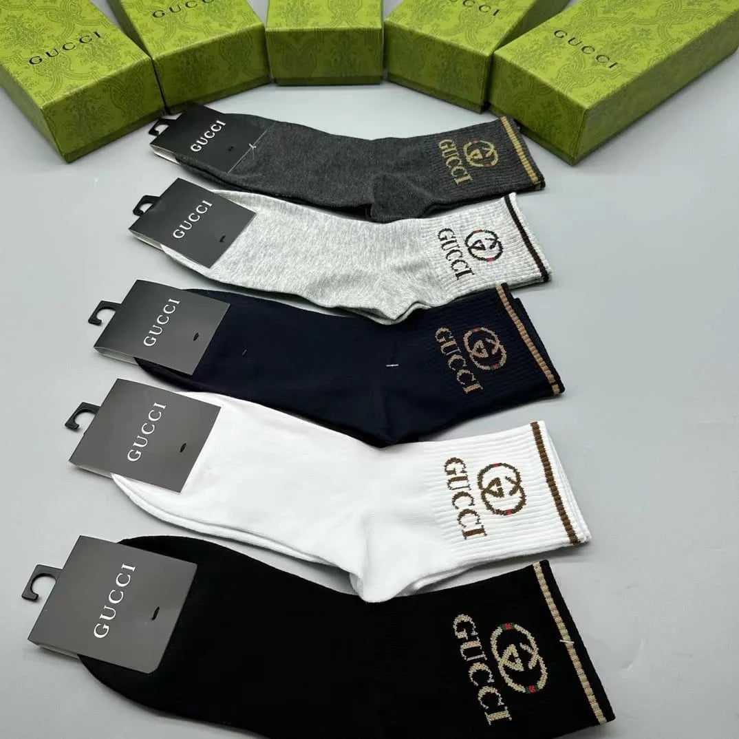 GUCCI || GG Logo Striped Ribbed Cotton-Blend Socks - FASHION MYST 