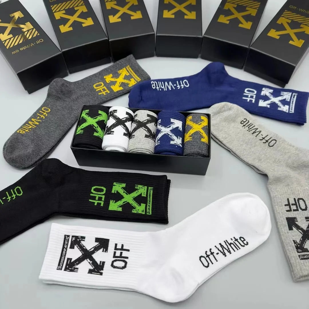 OFF-WHITE || Arrows Logo Mid Length Socks (Pack Of Five) - FASHION MYST 