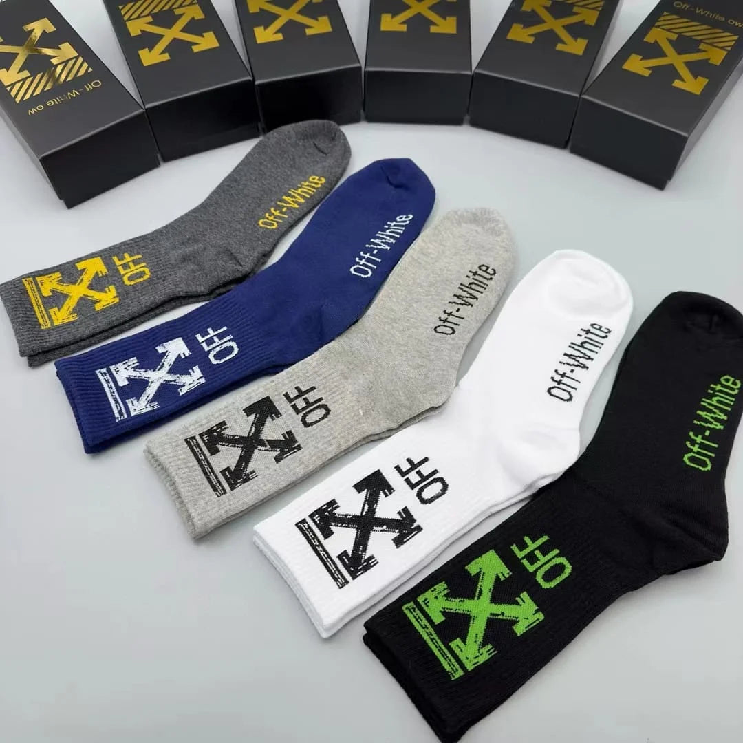 OFF-WHITE || Arrows Logo Mid Length Socks (Pack Of Five) - FASHION MYST 