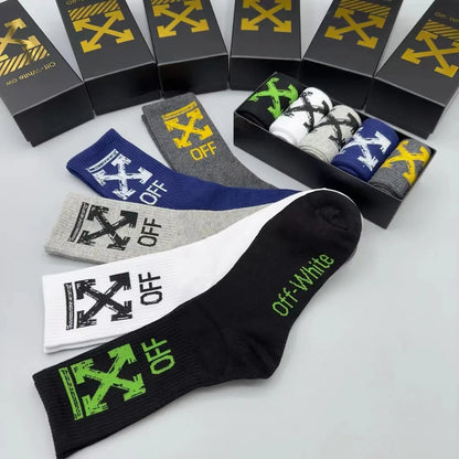 OFF-WHITE || Arrows Logo Mid Length Socks (Pack Of Five) - FASHION MYST 