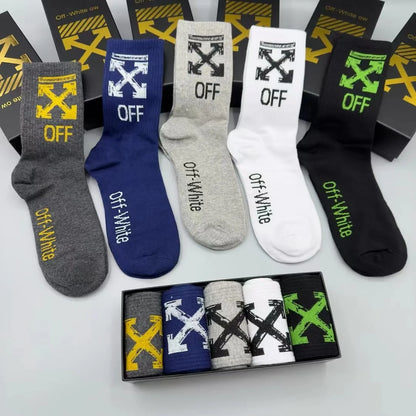 OFF-WHITE || Arrows Logo Mid Length Socks (Pack Of Five) - FASHION MYST 