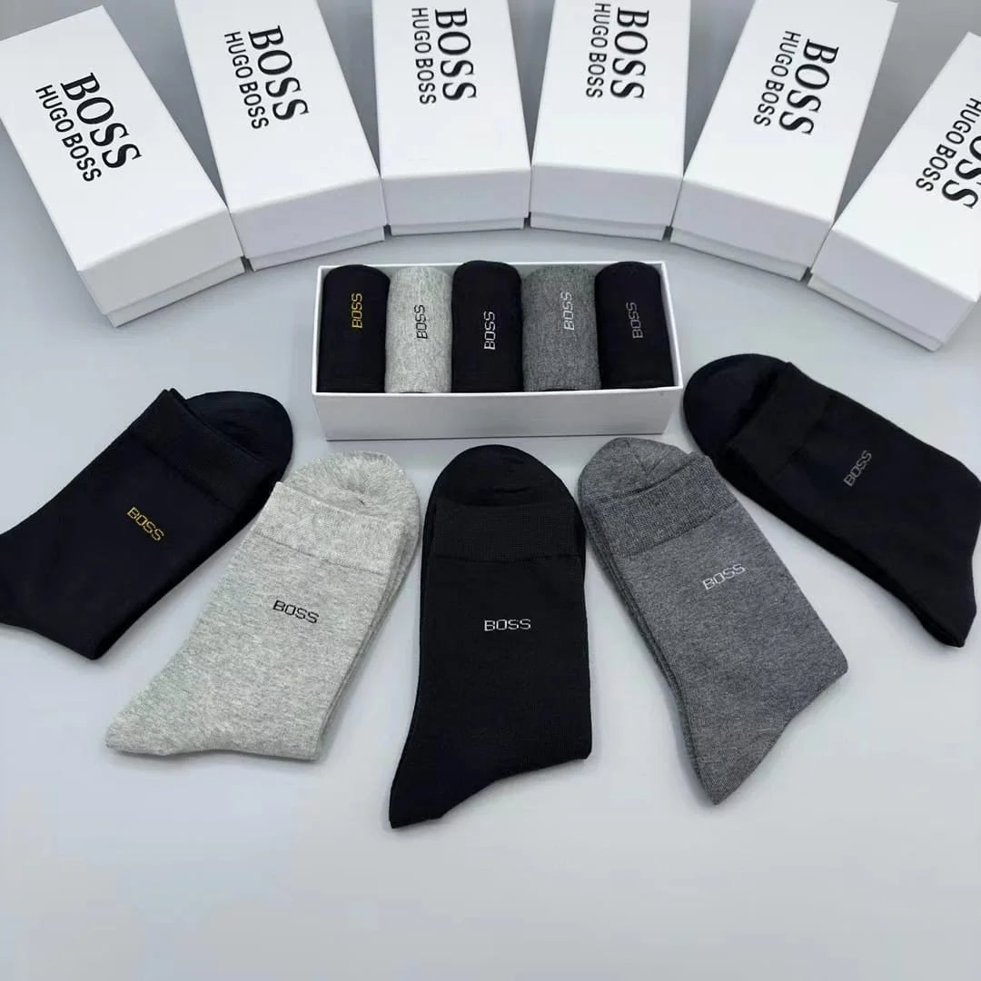 HUGO BOSS || Men's 5 Pack Qs Rib Iconic Combed Cotton Socks Nos - FASHION MYST 