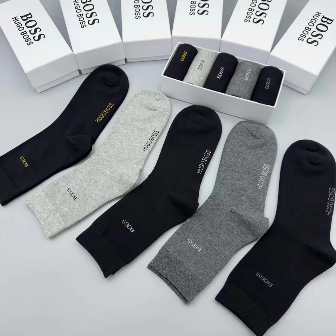 HUGO BOSS || Men's 5 Pack Qs Rib Iconic Combed Cotton Socks Nos - FASHION MYST 