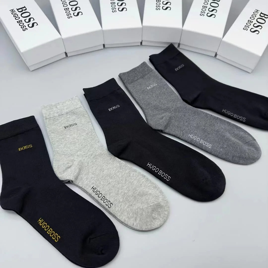 HUGO BOSS || Men's 5 Pack Qs Rib Iconic Combed Cotton Socks Nos - FASHION MYST 