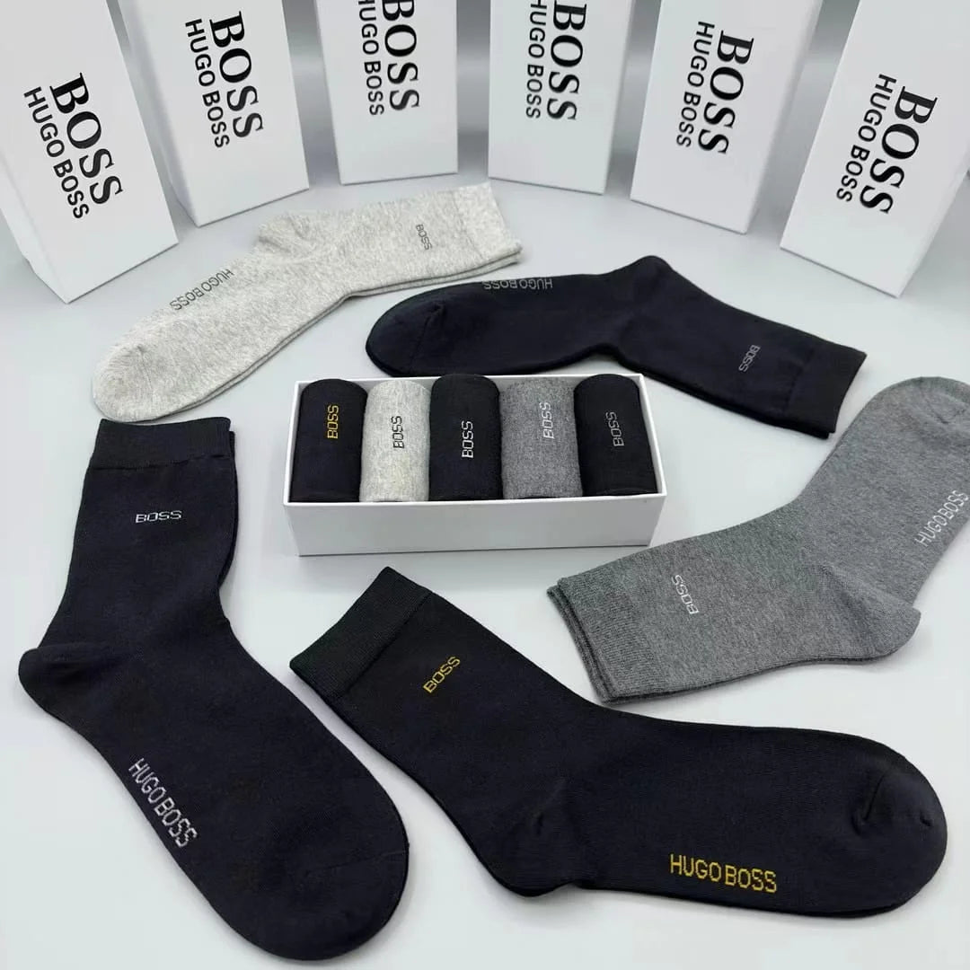 HUGO BOSS || Men's 5 Pack Qs Rib Iconic Combed Cotton Socks Nos - FASHION MYST 