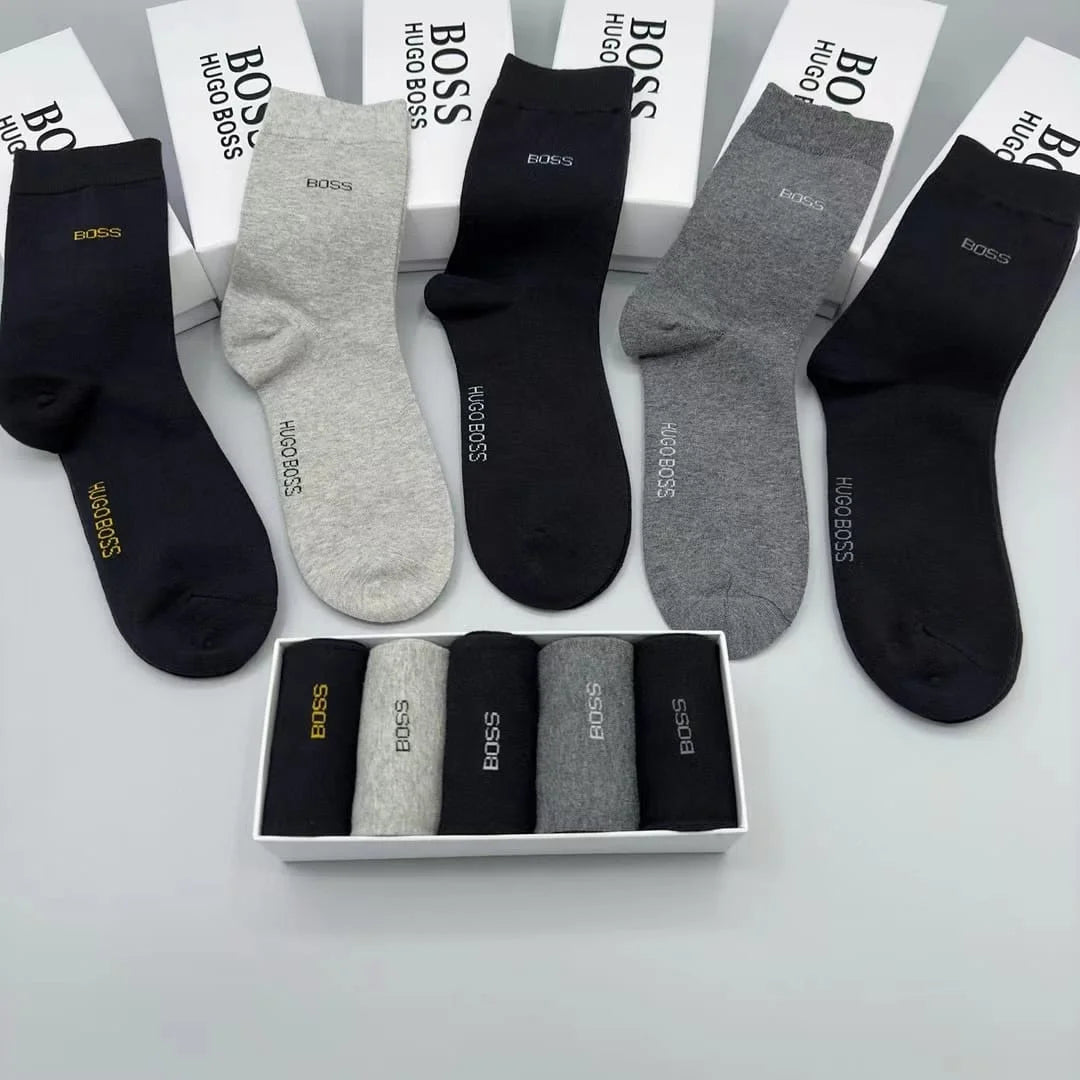 HUGO BOSS || Men's 5 Pack Qs Rib Iconic Combed Cotton Socks Nos - FASHION MYST 