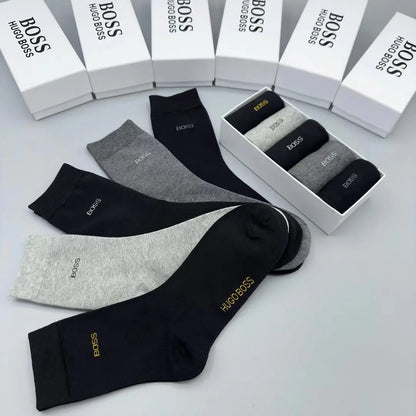 HUGO BOSS || Men's 5 Pack Qs Rib Iconic Combed Cotton Socks Nos - FASHION MYST 