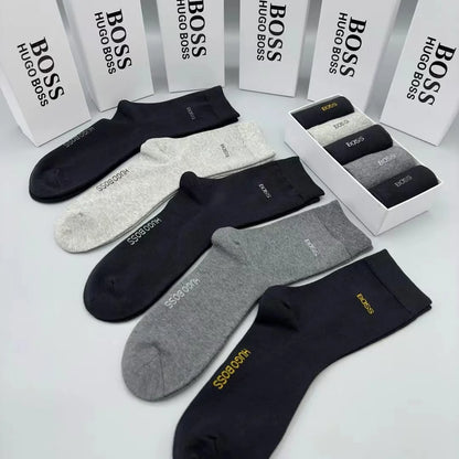 HUGO BOSS || Men's 5 Pack Qs Rib Iconic Combed Cotton Socks Nos - FASHION MYST 