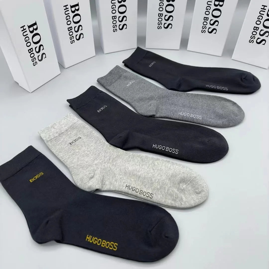 HUGO BOSS || Men's 5 Pack Qs Rib Iconic Combed Cotton Socks Nos - FASHION MYST 