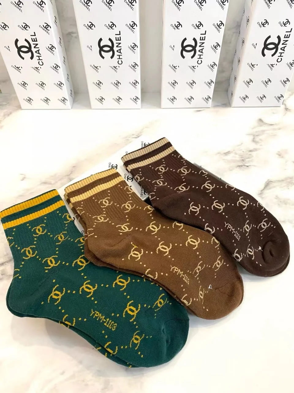 CHANEL || CC Logo Inspo Bling Embellished Ribbed Socks - FASHION MYST 