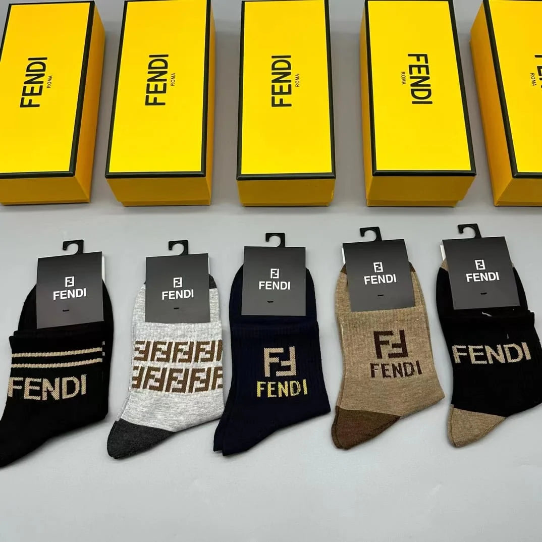 FENDI || FF Logo Latest Crew Length Socks (Pack Of Five Pair) - FASHION MYST 