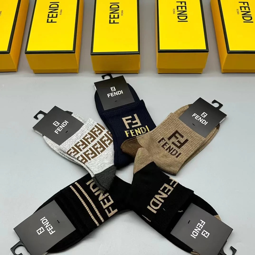 FENDI || FF Logo Latest Crew Length Socks (Pack Of Five Pair) - FASHION MYST 