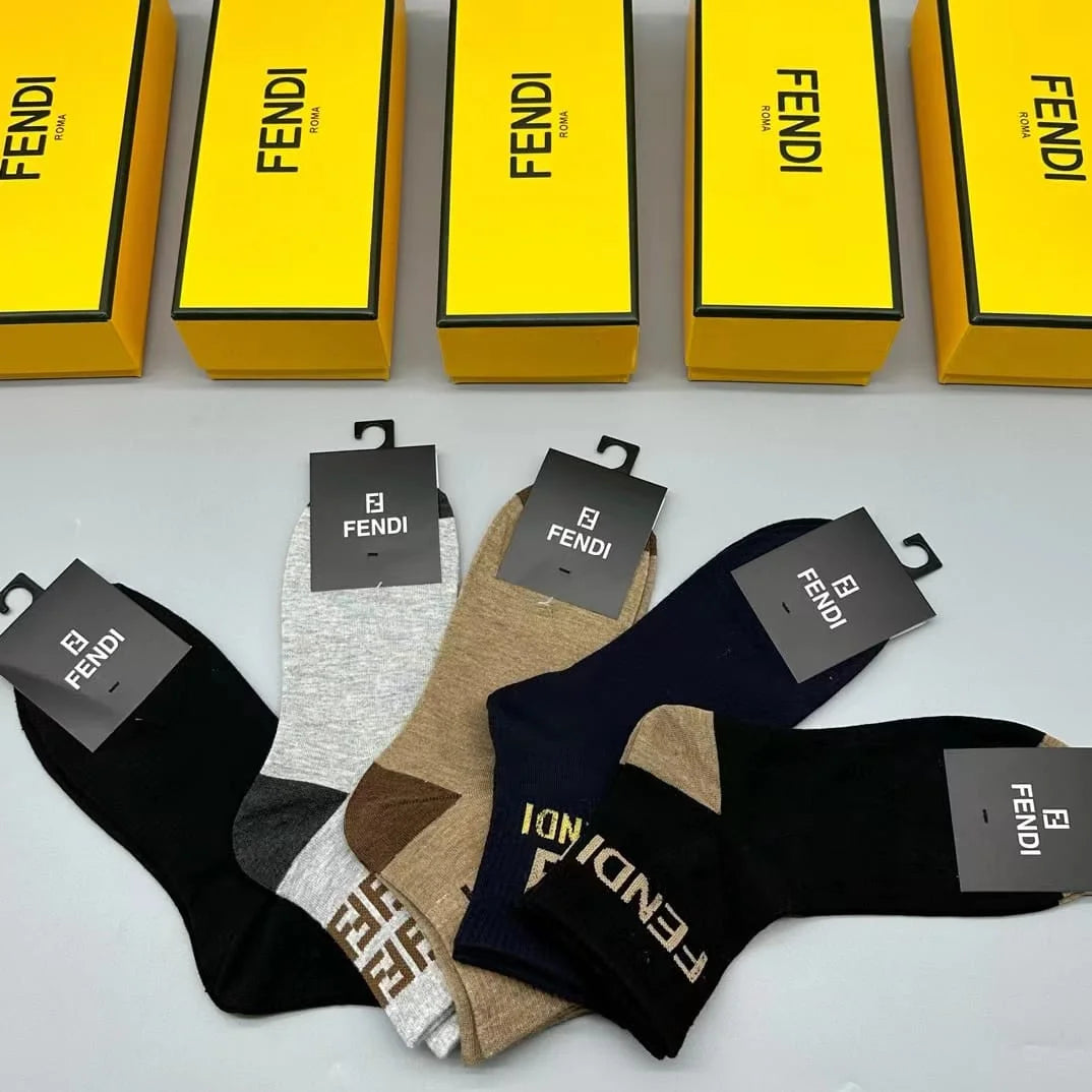 FENDI || FF Logo Latest Crew Length Socks (Pack Of Five Pair) - FASHION MYST 