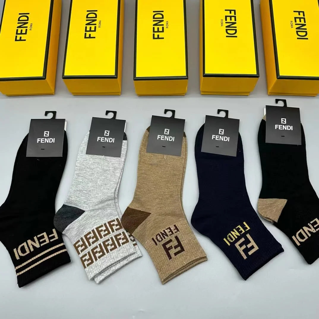 FENDI || FF Logo Latest Crew Length Socks (Pack Of Five Pair) - FASHION MYST 